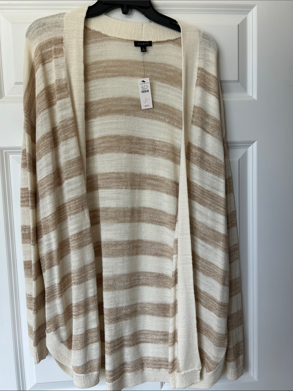 Talbots Cream and Tan Striped Open Cardigan